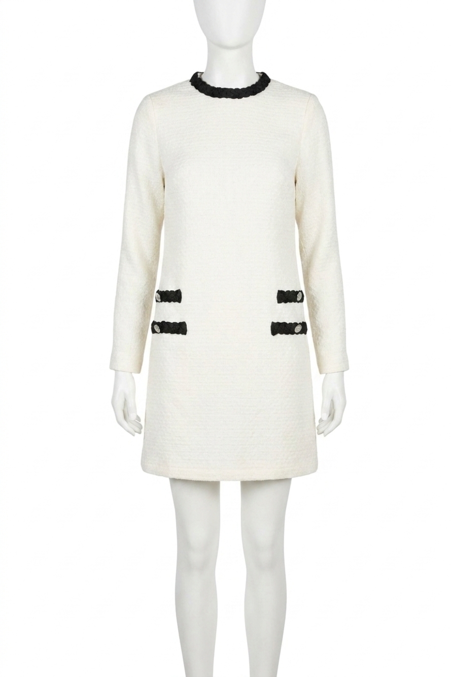 NEW FATE tweed long sleeve dress in ivory/black